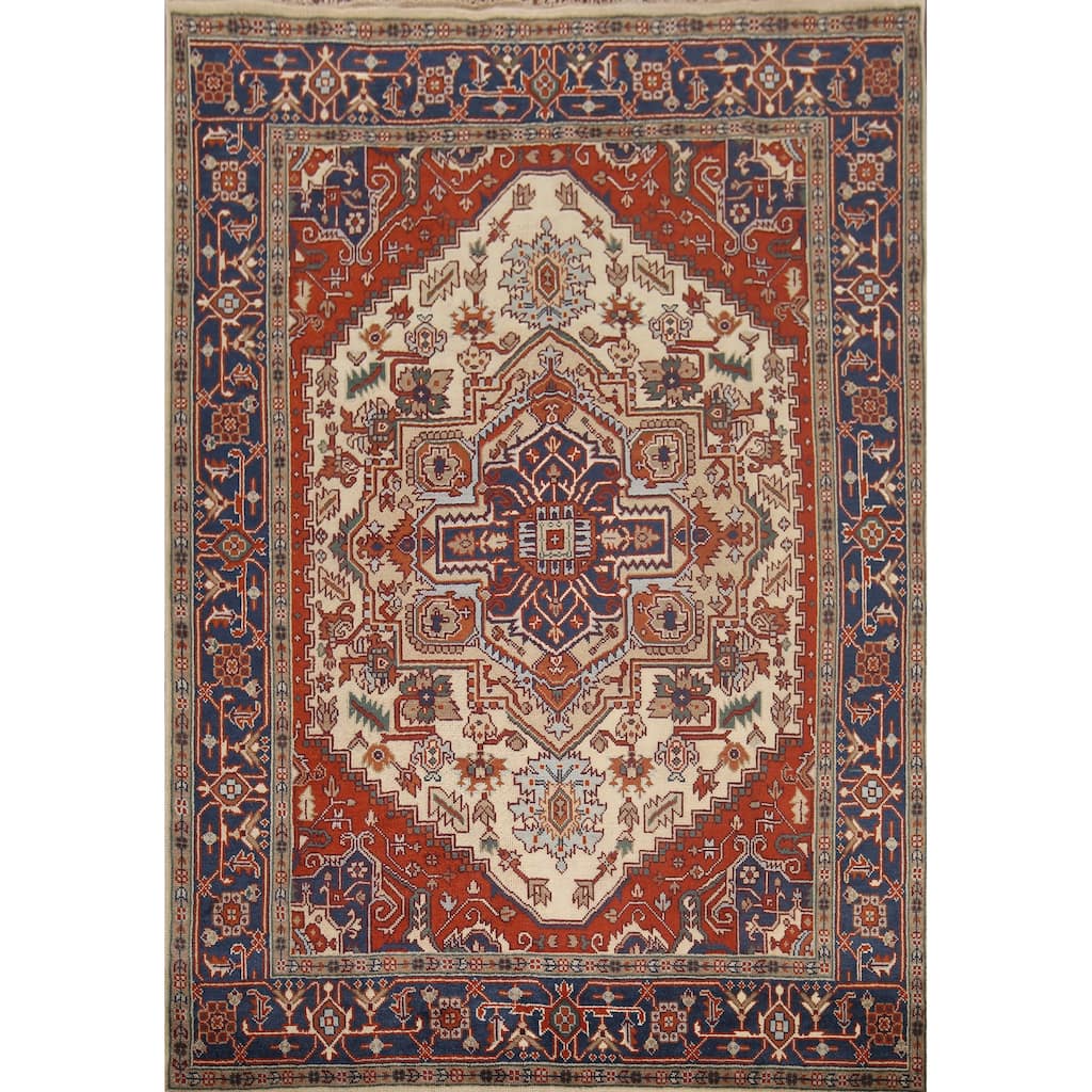 Geometric Heriz Serapi Oriental Area Rug Hand-Knotted Wool Carpet - 7'11"x 9'6"