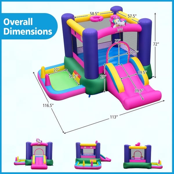 Gymax Inflatable Bounce House Kids 6-in-1 Bouncy Castle Pitching Game