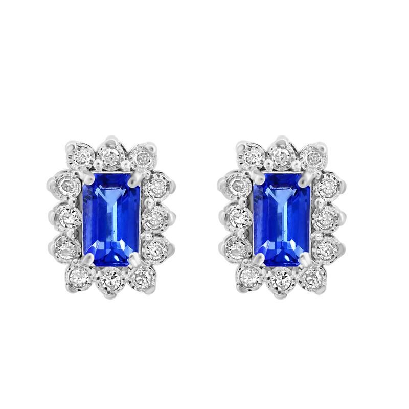 EFFY 925 Silver Diamond Tanzanite Stud Earrings