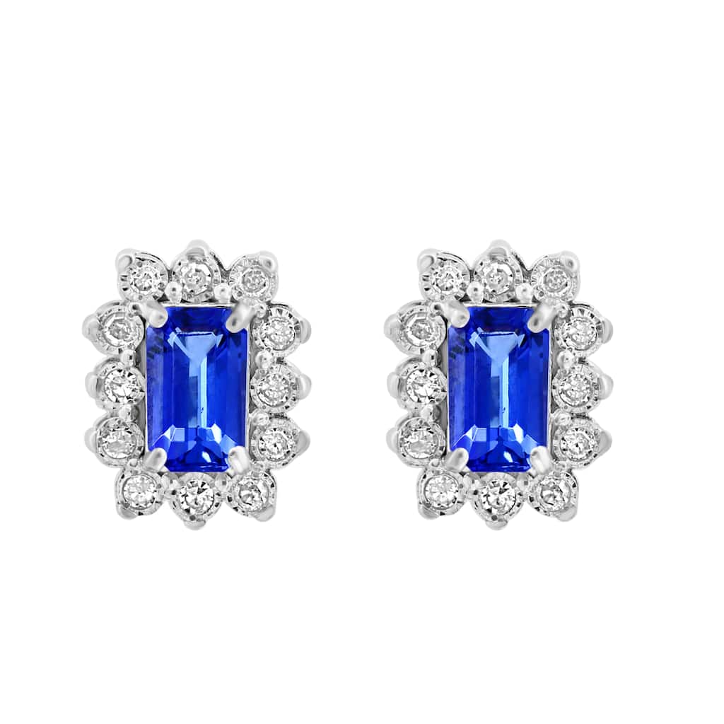 EFFY 925 Silver Diamond Tanzanite Stud Earrings