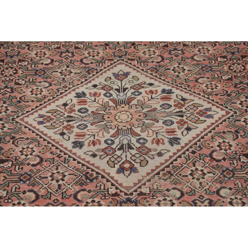 Geometric Pink Hamedan Vintage Persian Area Rug Handmade Wool Carpet - 7'5" x 10'4"