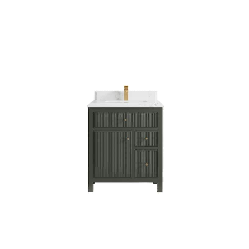 Willow Collections 30 in W x 22 in D Sonoma Free Standing Reeded Single Sink Bathroom Vanity with Countertop - 1.5" Empira White - Pewter Green