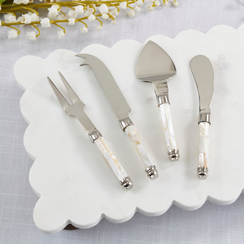 Mother of Pearl Handle Cheese Knife Set - Stainless Steel Entertaining Knives with Gift Box