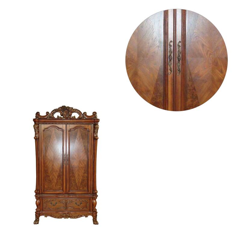 2 Doors and 1 Drawer Wood Armoire in Cherry Oak Finish