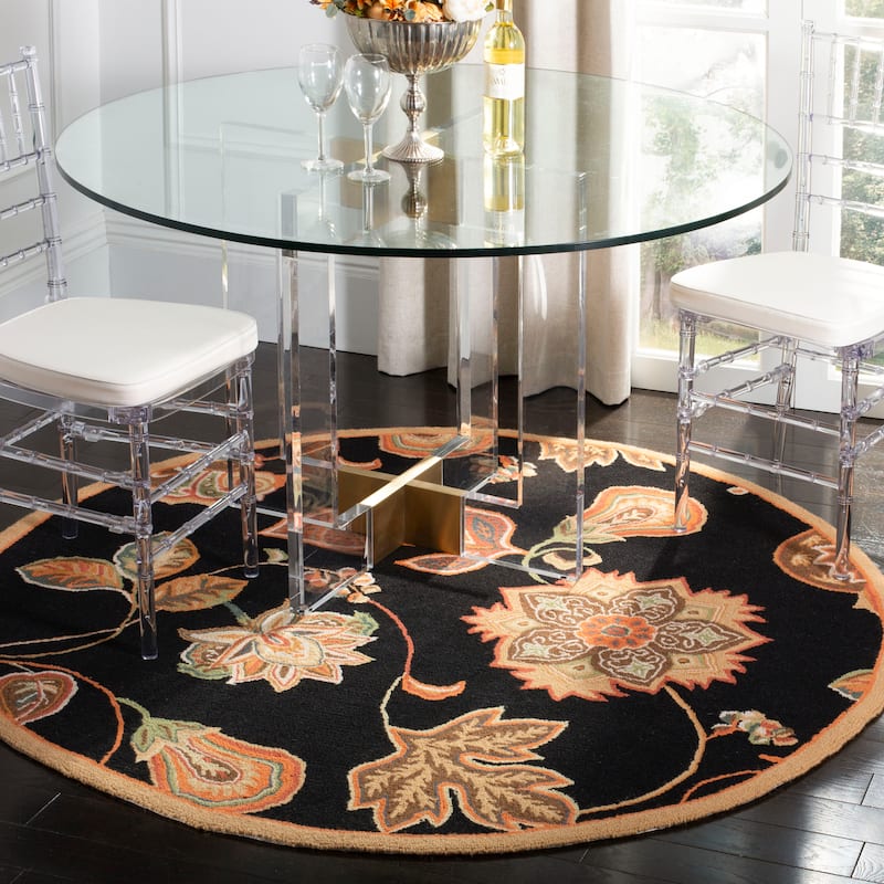 SAFAVIEH Handmade Chelsea Navigation French Country Wool Rug - 5'6" Round - Black/Orange