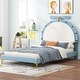 preview thumbnail 1 of 18, Twin/Full Size Upholstered Velvet Platform Bed Frame, Funny Kids Bed with Alarm Clock Shaped Headboard Twin