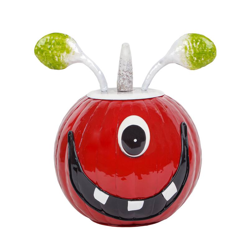 National Tree Company 15 in. Orange and 11 in. Red Metal Tabletop Pumpkin Decoration - Red
