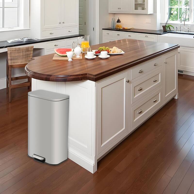 Brushed Stainless Steel Trash Can with Soft-Close Lid - Smudge-Resistant 3.2 to 13.2 Gallon