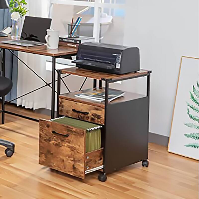 JJS Mobile Wood File Cabinet Open Shelf Filing Storage & Printer Stand for Letter-Size Hanging Files, Home Office Organizer