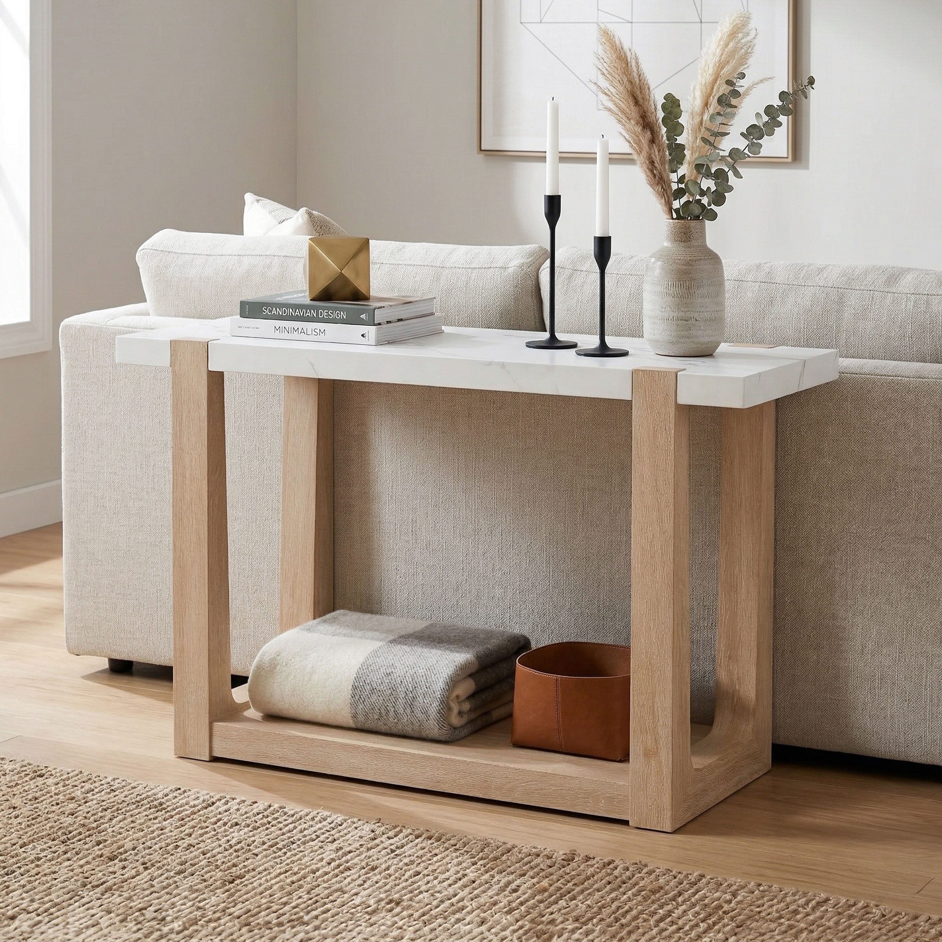 Furniture of America Wynel Modern 50-inch 1-Shelf Faux Marble Top Sofa Table