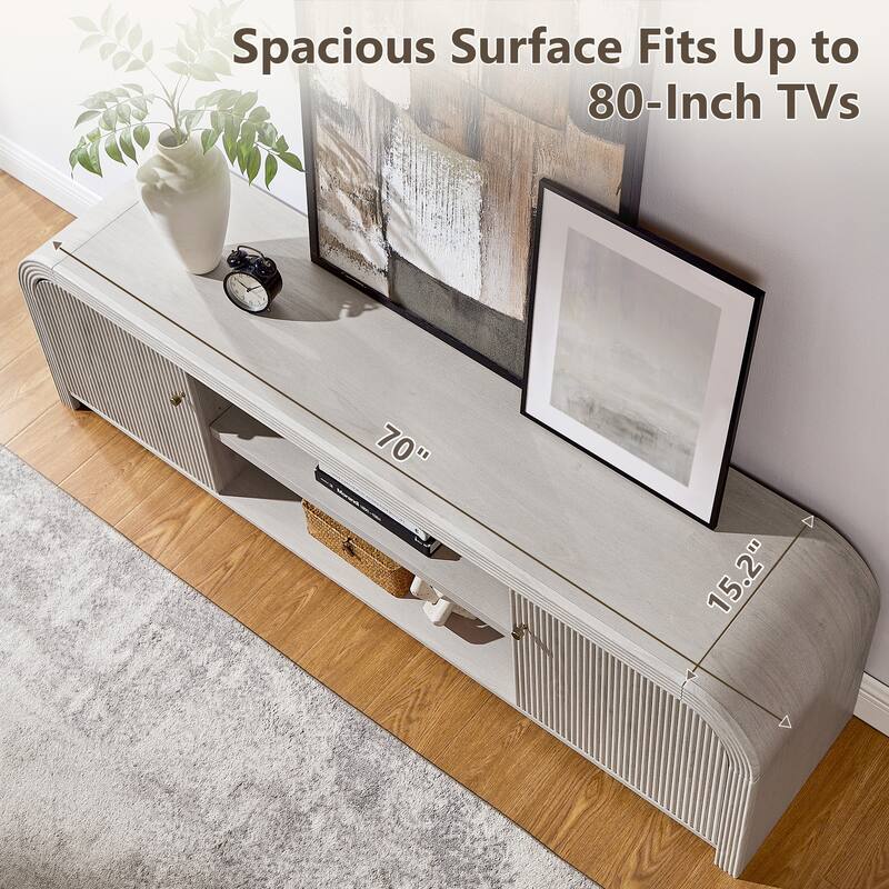 Modern Fluted TV Stand for 80" TV, Media Console, Entertainment Center