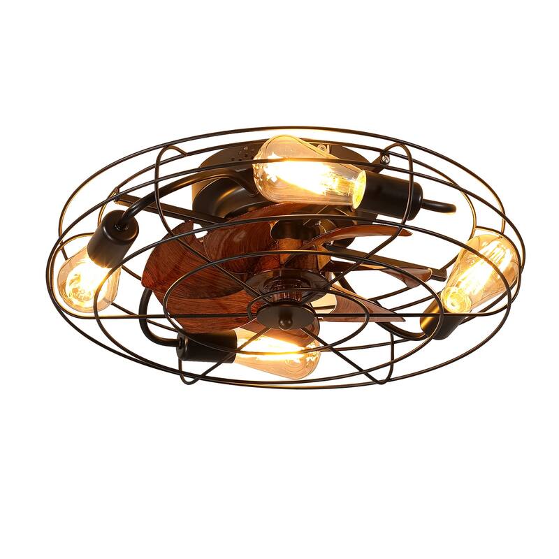 20 in. W x 6 in. H Iron Ceiling Fan in Black with LED Lights - 20" x 6" in
