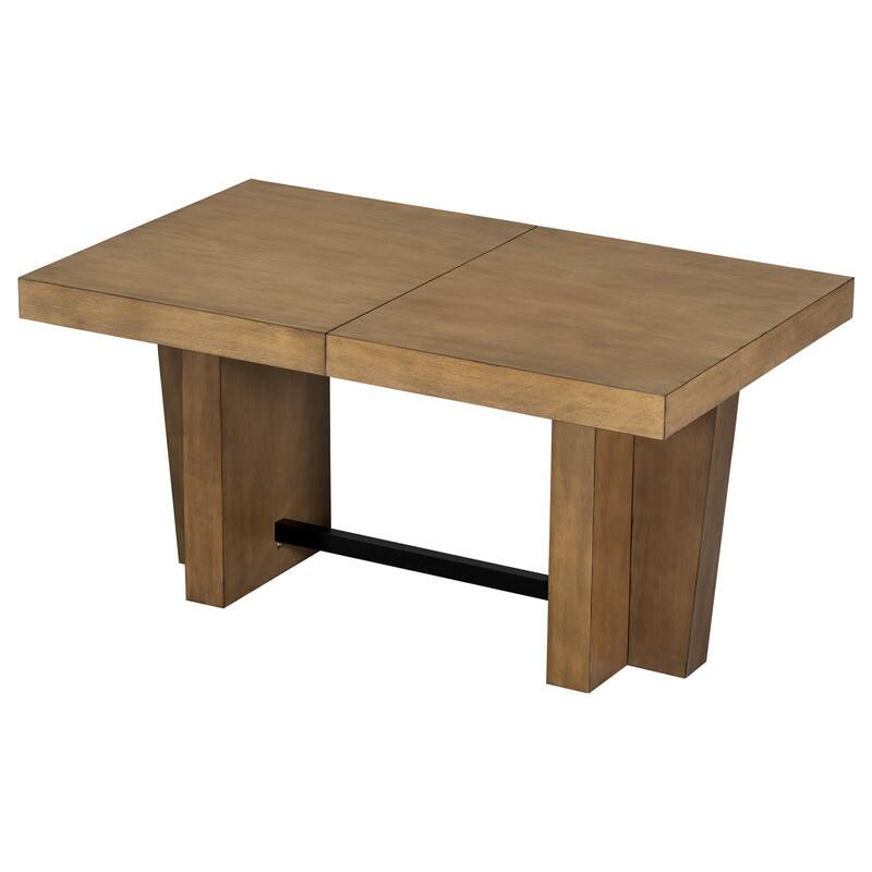 Farmhouse 78.1inch Extendable Wood Dining Table Set for 6, Kitchen Table Set with Bench and 4 Upholstered Chairs