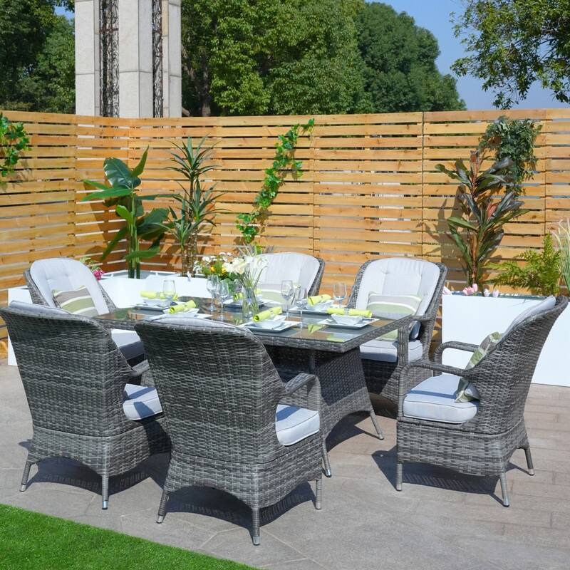 7 Pieces Wicker Rectangle Dining Table and Chair Set - Grey