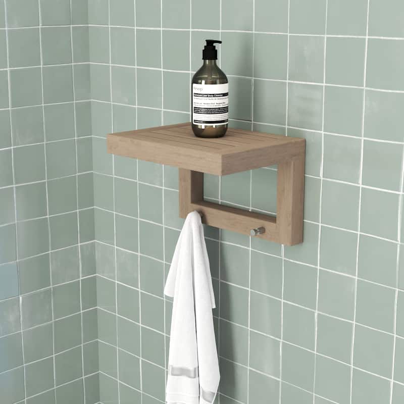 Moa Teak Wall Shelf with Hooks