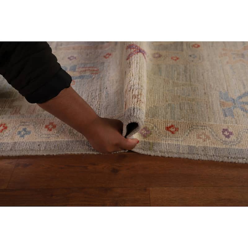 Vegetable Dye Oushak Area Rug Hand-Knotted Grey Wool Carpet - 8'0" x 9'9"