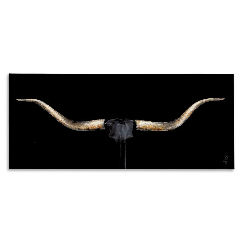 Stupell Bull Horns Shadow Black Brown Animal Painting Canvas Wall Art - 13 x 30