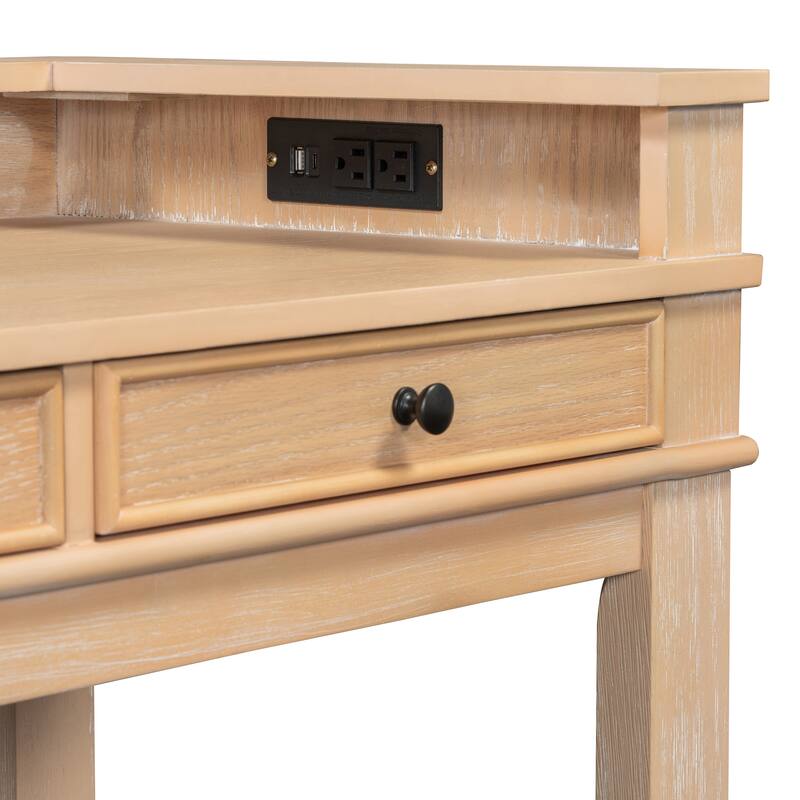 Roomfitters Kitchen Counter Height Bar Table Set, 3 Drawers, Pub Dining Furniture with Power Ports