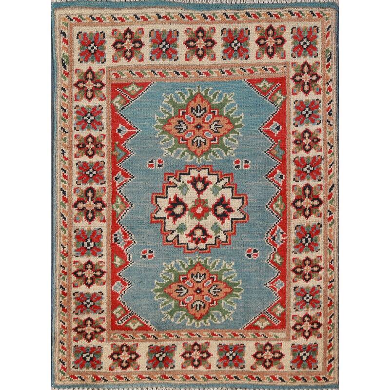 Light Blue Kazak Oriental Foyer Rug Hand-Knotted Wool Carpet - 2'0"x 3'0"