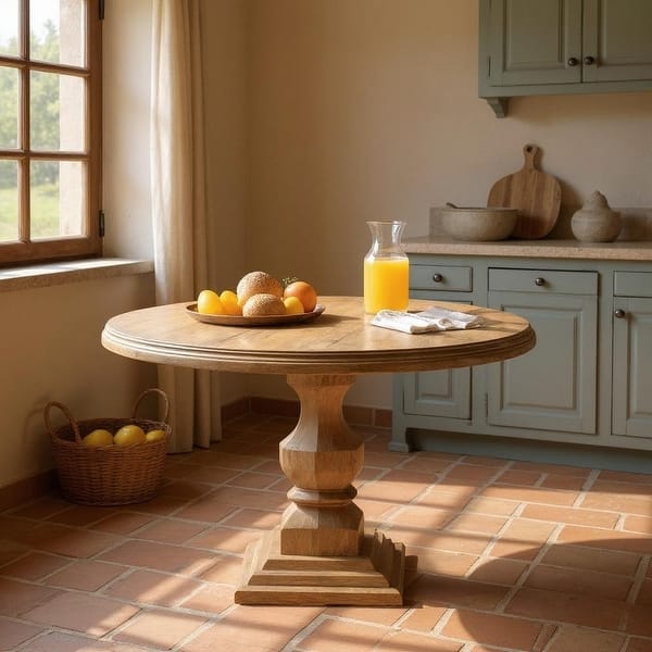 HomeRoots 54" Brown Solid Wood Pedestal Base Round Top Dining Table ...