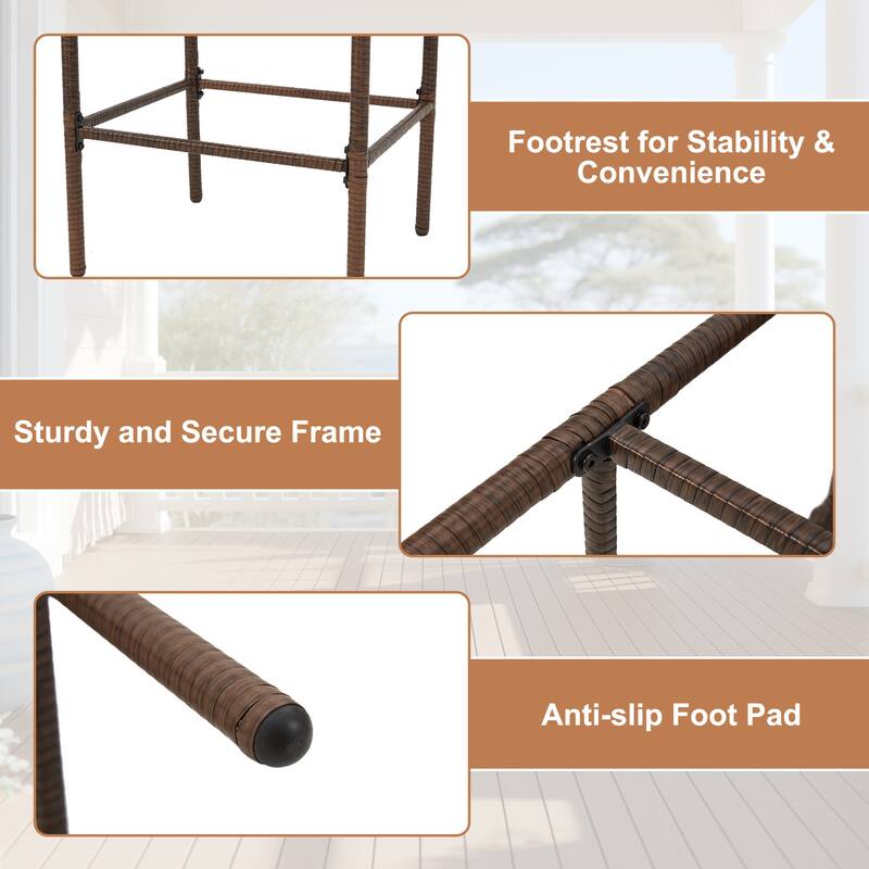 AVAWING All-Weather Wicker Bar Stools - Cushioned, Ergonomic, for Patio & Poolside - Black/Brown/Grey