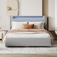preview thumbnail 4 of 12, Teddy Fleece Wingback Bed Frame wPull-out Trundle Bed, LED Light Bars and 2 Drawers, Gray Platform Queen Bed for Bedroom