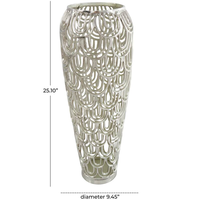 Silver Aluminum Metal Tall Art Deco Inspired Arched Geometric Vase