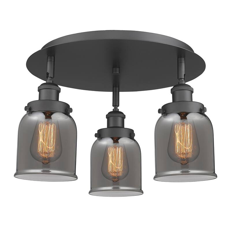 Innovations Lighting Bell - 3 Light 17" Flush Mount - Matte Black/Light Smoke