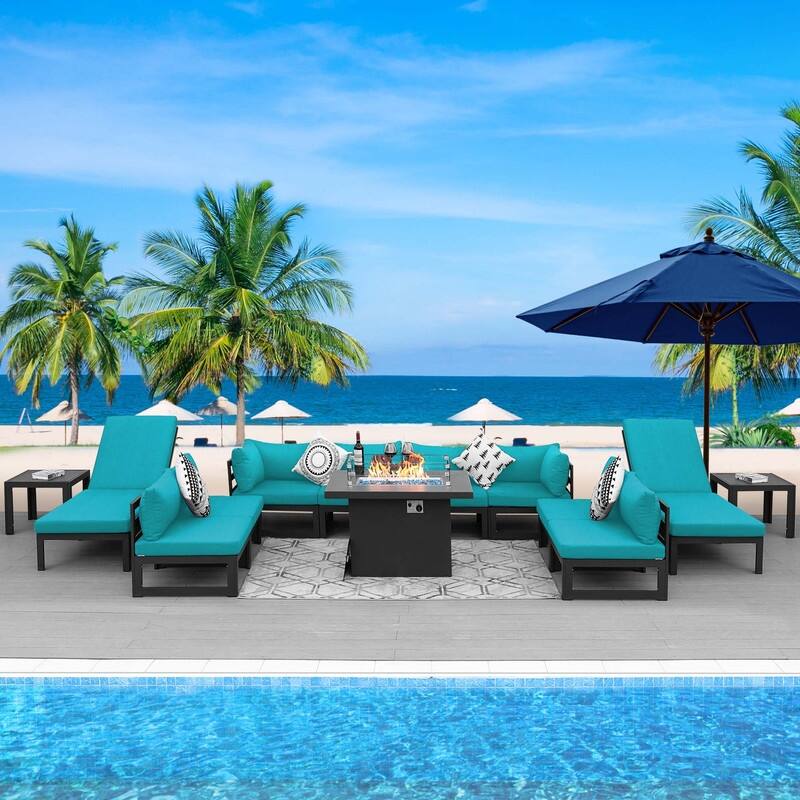 FINCATI Aluminum Outdoor Patio Furniture Conversation Sectional Sofa Set - 13 Pieces - Teal
