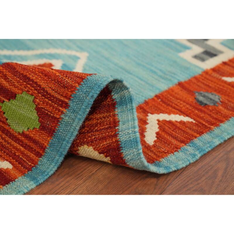 Hand Woven Oriental 100% Wool Carpet Southwestern Tribal Navy Blue & Blues Kilim Area Rug - 5' 10'' X 4' 0''