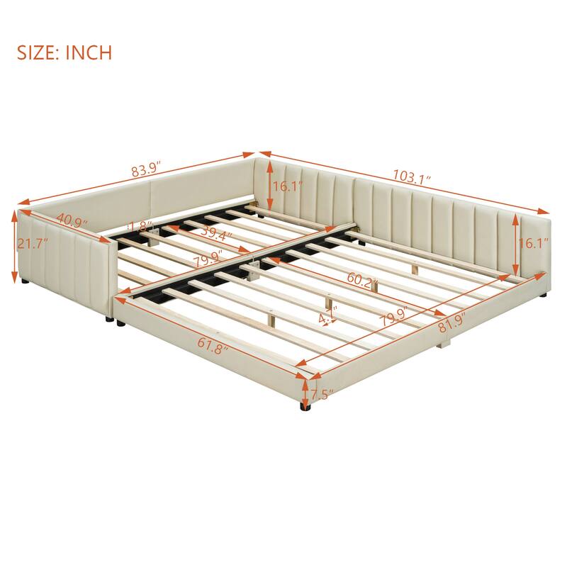 Queen & Twin XL Size Upholstered Platform Bed - PU Leather