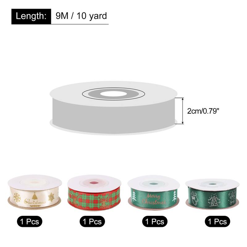 4 Roll Christmas Ribbons 10 Yards Deer Christmas Tree Snowflake Pattern - Multi
