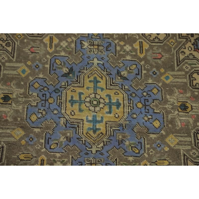 Hand Knotted Oriental 100% Wool Carpet Traditional Medallion Beige & Ivories Tabriz Area Rug - 9' 5'' X 6' 5''
