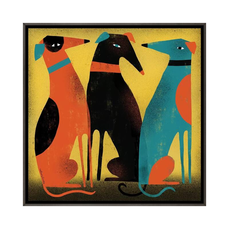iCanvas "Greyhounds" by Terry Runyan Framed - 18x18 - Charcoal