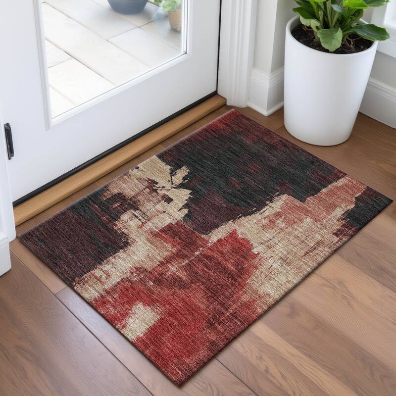 Premium Washable Super Soft Abstract Chic Mayfield Rug - Brick - 1'8" x 2'6"