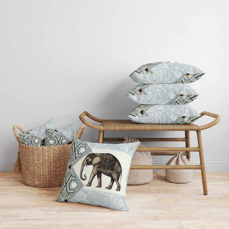 Floraphant Faux Suede Reversible Throw Pillow Blue and Isabelline