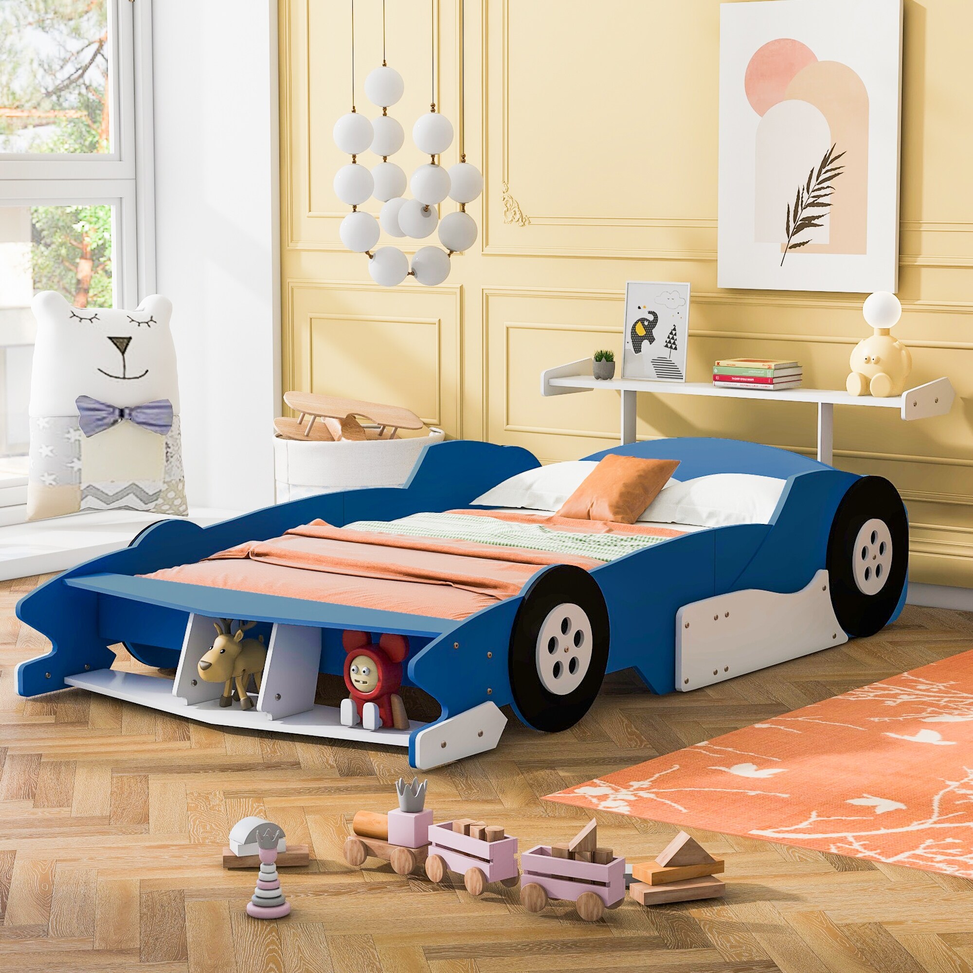 Race Car Shaped Platform Bed with Tail Wing The King of