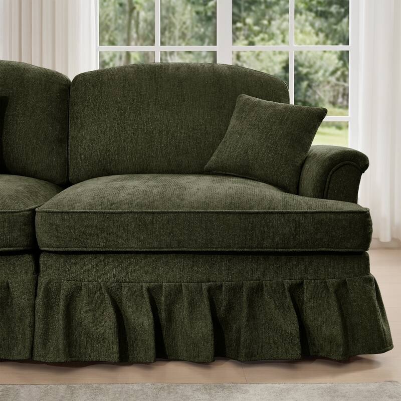 U-shaped Classic Modular Comfy Sectional Sofa with Ottomans & Ruffles Pleats Skirts