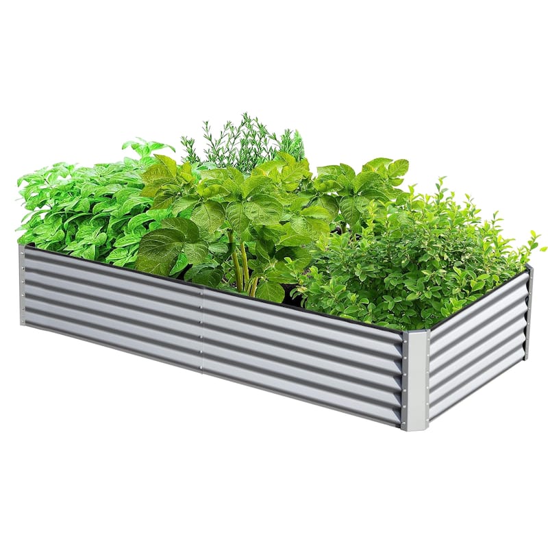 6x3x1.5ft Galvanized Raised Garden Bed, Planter Garden Boxes Large Metal Planter Box for Gardening Vegetables Fruits Flowers - Silver+White