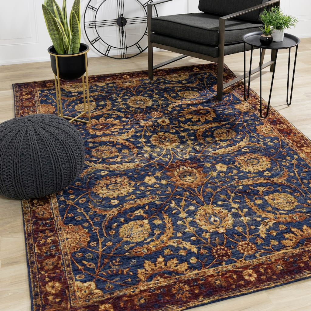 Kylie Collection - Blue Gold Red Traditional Area Rug
