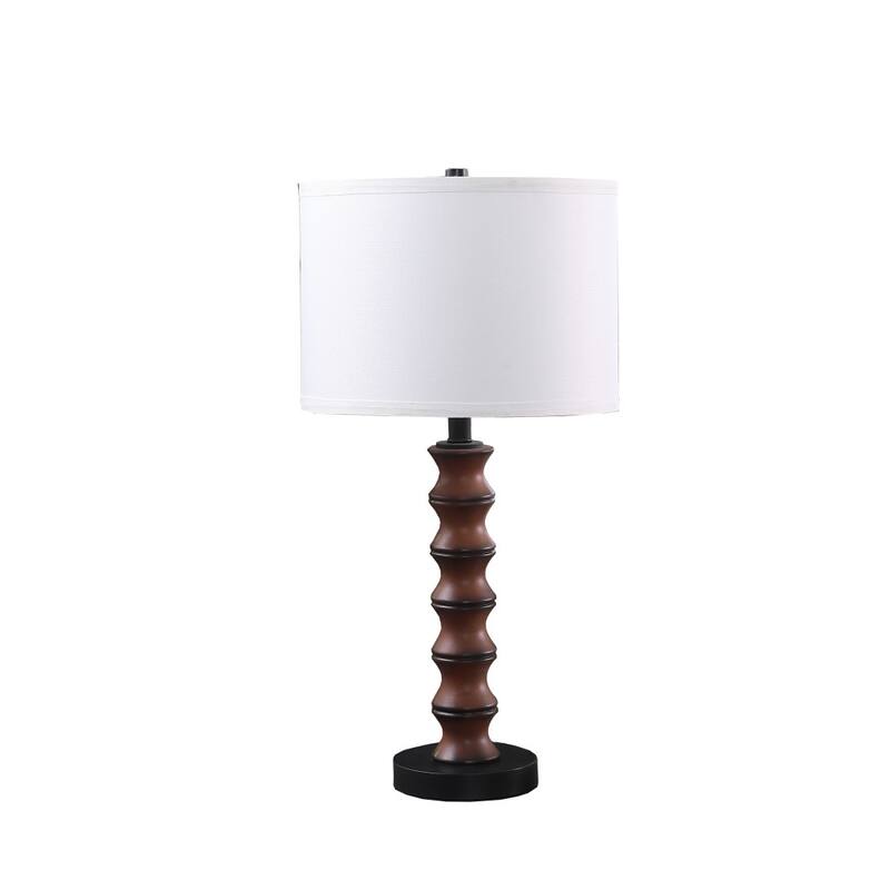 Dark Brown Polyresin Table Lamp with White Cotton Linen Drum Shade - 14” x 14” x 27.5” (D x W x H) - Dark Brown-White