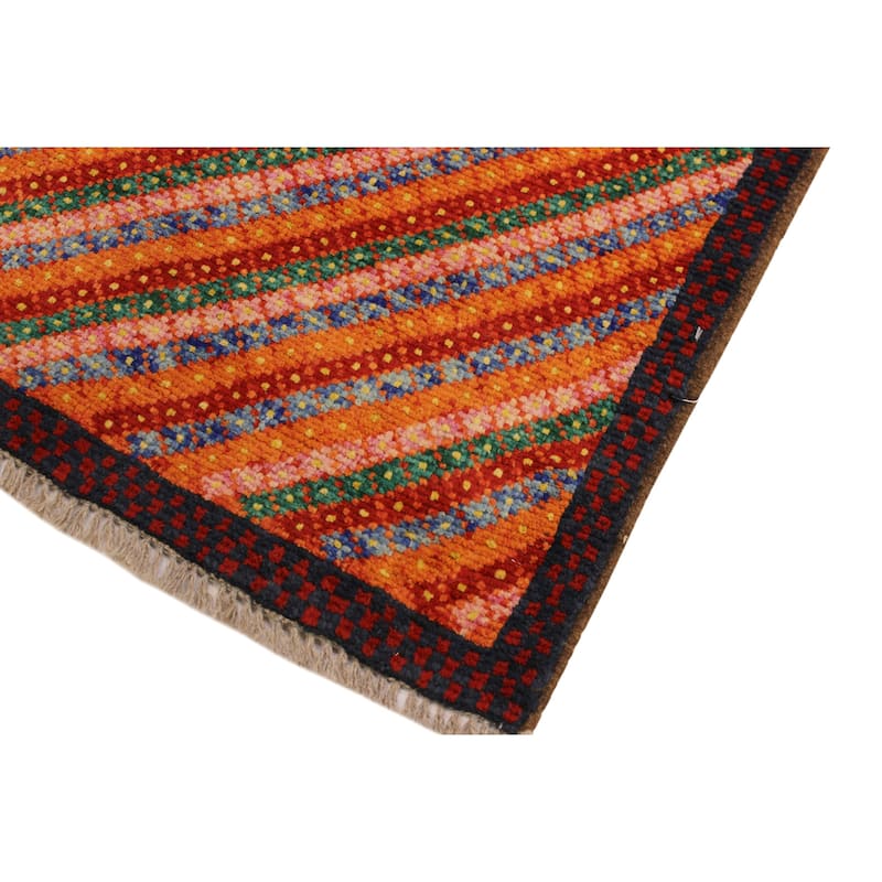 Modern Balochi Charles Orange/Red Hand Knotted Wool Rug - 3'2'' x 4'10''
