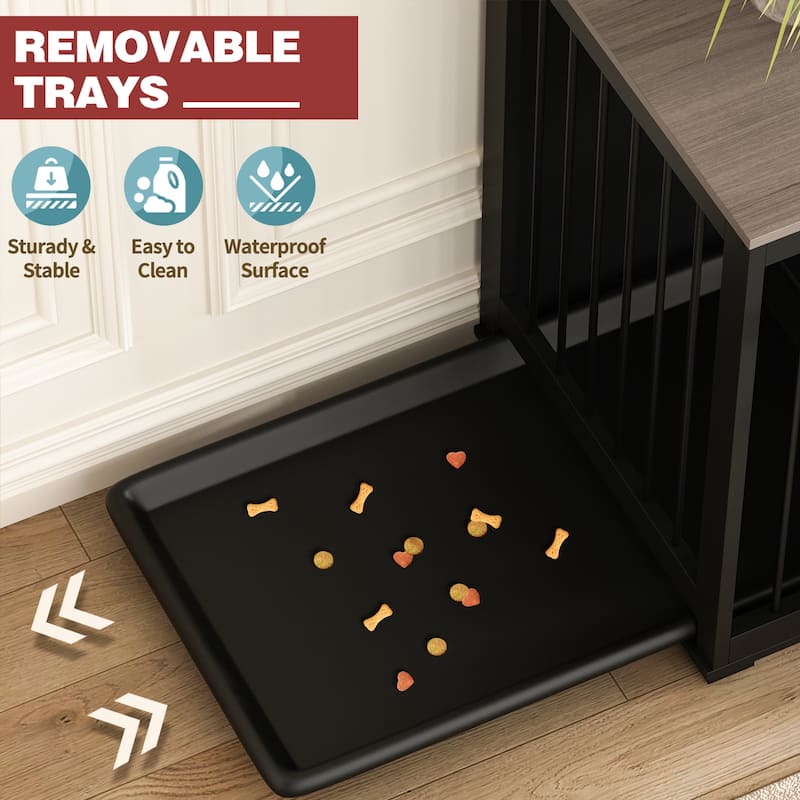 Dog Crate Furniture Indoor - Wooden Dog Kennel with Room Divider,Trays