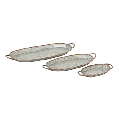 Metal Galvanized Tray - Set of 3 Gray - Roche River Decor - 10"W x 28"L x 1"H