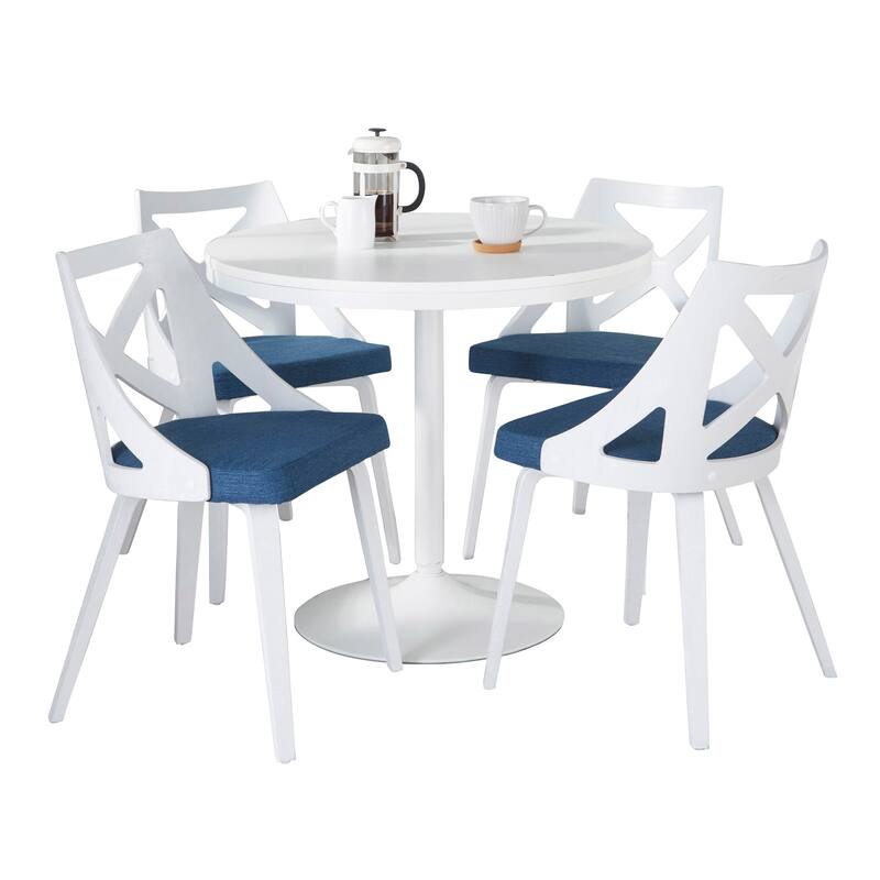 The Gray Barn Goddard-Charlotte 5-Piece Dining Set - Blue Fabric/White Textured Wood/White Metal