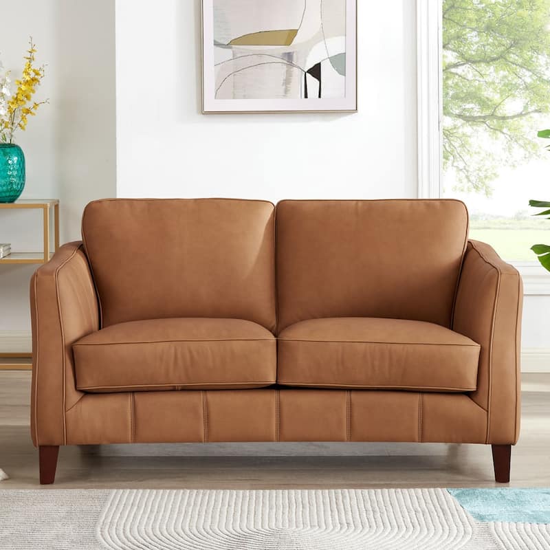 Hydeline Aria Top Grain Leather Sofa Loveseat and Chair Set with Feather Memory Foam and Springs
