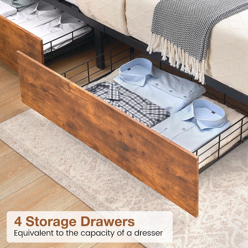 Bed Frame with Storage Drawers and Charging Station