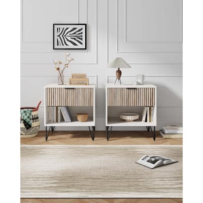Manhattan Comfort Dumbo 1.0 Mid Century 1 Drawer Nightstand Set of 2