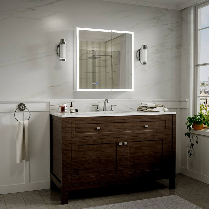 Modland 24"-30"W x 30"H LED Bathroom Medicine Cabinet with Mirror Anti-Fog,Surface or Recessed Mount