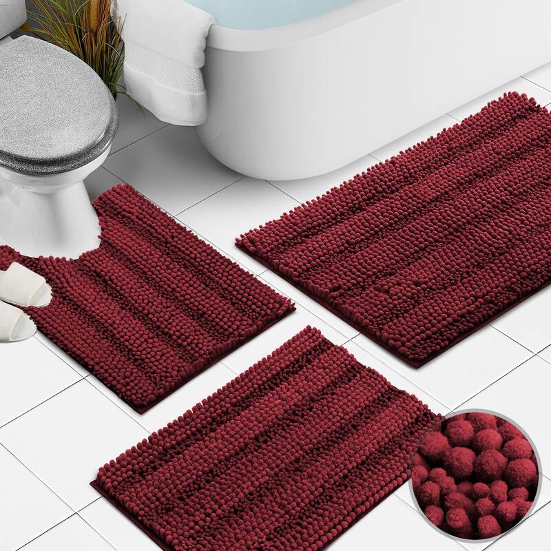 Clara Clark Chenille Extra Soft and Absorbent Bath Mat - Non Slip Fast Drying Bath Rug Set